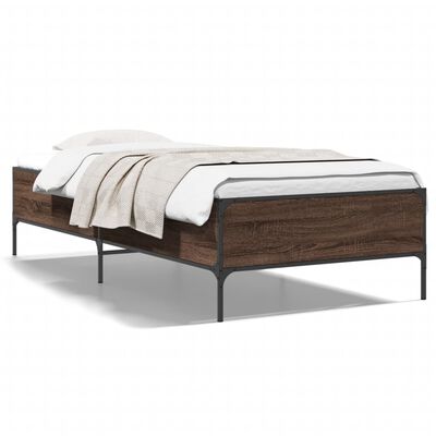 vidaXL Cadre de lit chêne marron 75x190 cm bois d'ingénierie et métal