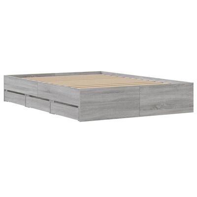 vidaXL Cadre de lit et tiroirs sonoma gris 135x190 cm bois ingénierie