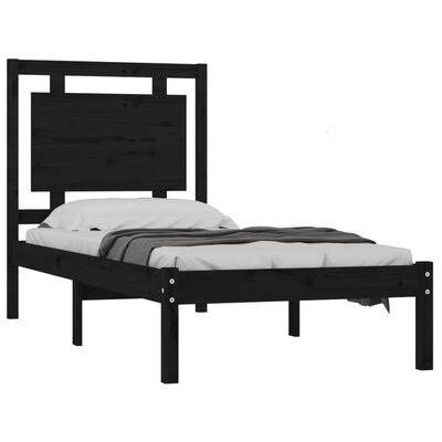 vidaXL Cadre de lit Noir Bois massif 90x190 cm Simple