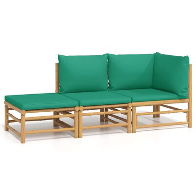 vidaXL Salon de jardin 3 pcs avec coussins vert bambou