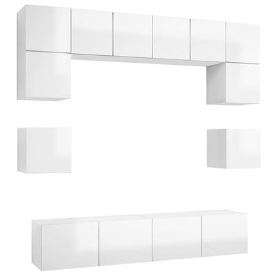 vidaXL Ensemble de meuble TV 8 pcs Blanc brillant Bois d'ingénierie