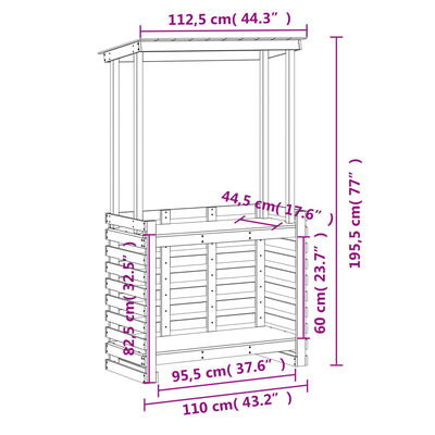 vidaXL Table de bar d'extérieur et toit 112,5x57x195,5 cm bois massif