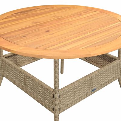 vidaXL Table de jardin et dessus en bois d'acacia beige résine tressée