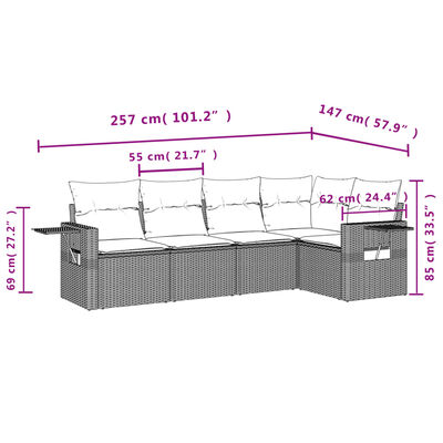 vidaXL Salon de jardin 5 pcs avec coussins gris résine tressée