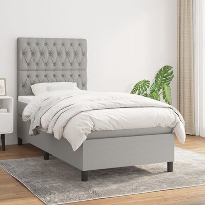 vidaXL Sommier à lattes de lit avec matelas Gris clair 90x200 cm Tissu