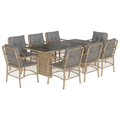 vidaXL Ensemble à manger de jardin et coussins 9 pcs mélange beige