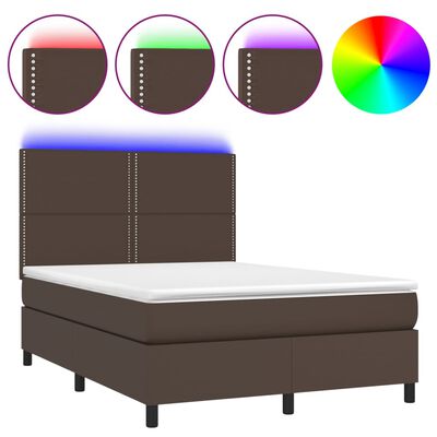 vidaXL Sommier à lattes de lit avec matelas et LED Marron 140x200 cm