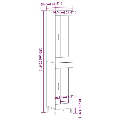 vidaXL Buffet haut Chêne marron 34,5x34x180 cm Bois d'ingénierie