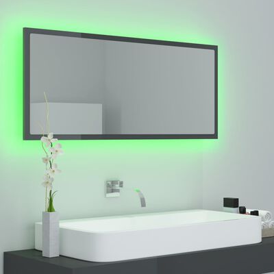 vidaXL Miroir LED salle de bain Gris brillant 100x8,5x37 cm Acrylique