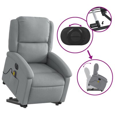 vidaXL Fauteuil inclinable de massage électrique Gris clair Tissu