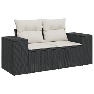 vidaXL Salon de jardin 7 pcs avec coussins noir résine tressée