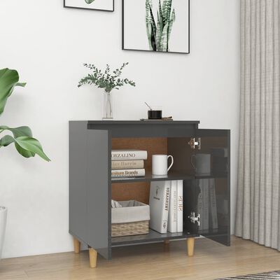 vidaXL Buffet avec pieds en bois Gris brillant Bois d'ingénierie