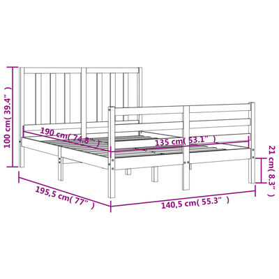 vidaXL Cadre de lit sans matelas gris bois de pin massif