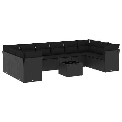 vidaXL Salon de jardin 11 pcs avec coussins noir résine tressée