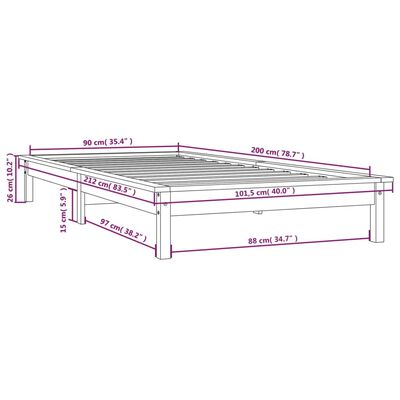 vidaXL Cadre de lit Noir 90x200 cm Bois de pin massif