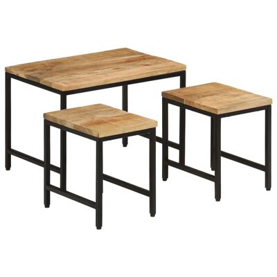 vidaXL Tables basses gigognes 3pcs bois de manguier massif brut et fer