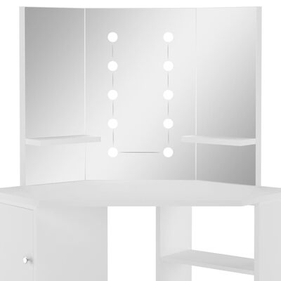 vidaXL Coiffeuse d'angle table de maquillage lumière LED Blanc