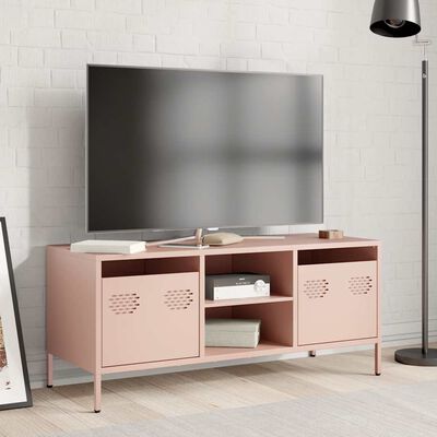 vidaXL Meuble TV rose 101,5x39x43,5 cm acier laminé à froid