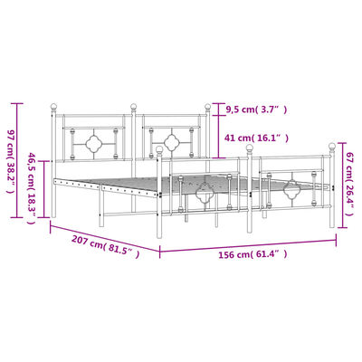 vidaXL Cadre de lit métal sans matelas et pied de lit blanc 150x200 cm