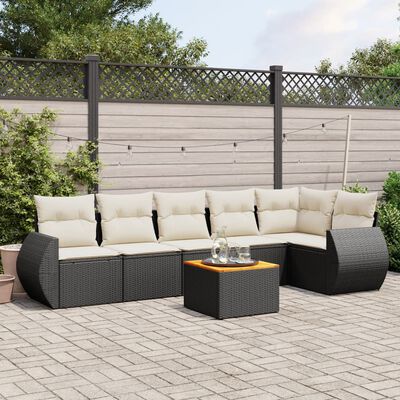 vidaXL Salon de jardin 7 pcs avec coussins noir résine tressée