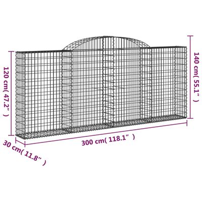 vidaXL Paniers à gabions arqués 3 pcs 300x30x120/140 cm fer galvanisé