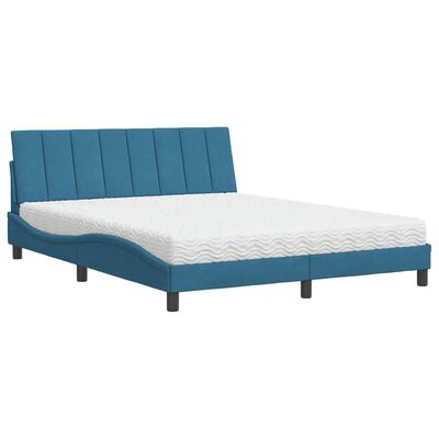 vidaXL Lit avec matelas bleu 160x200 cm velours