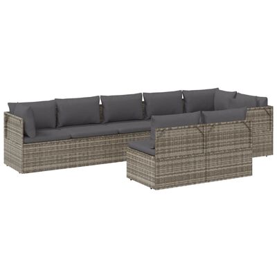 vidaXL Salon de jardin 8 pcs avec coussins Gris Résine tressée