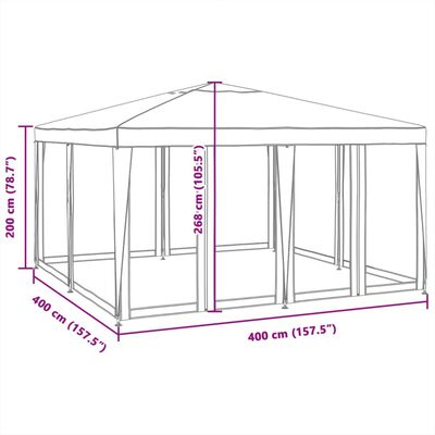 vidaXL Tente de fête avec 8 parois latérales en maille blanc 4x4m PEHD