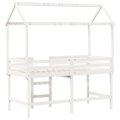 vidaXL Lit superposé et échelle et toit blanc 80x200cm bois pin massif