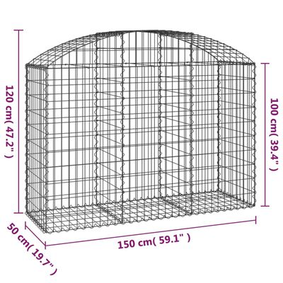 vidaXL Panier de gabions arqué 150x50x100/120 cm Fer galvanisé