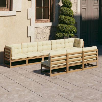 vidaXL Salon de jardin 8 pcs avec coussins Marron miel Bois de pin