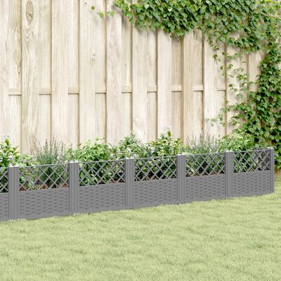 vidaXL Jardinière avec piquets gris clair 363,5x43,5x43,5 cm PP