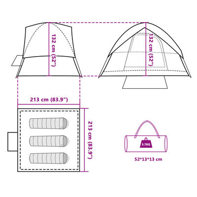 vidaXL Tente de camping à dôme 3 personnes bleu imperméable