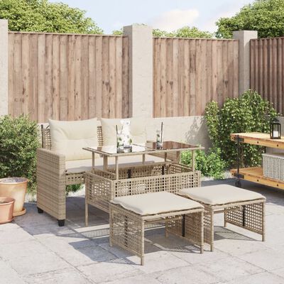 vidaXL Salon de jardin avec coussins 4 pcs beige résine tressée verre