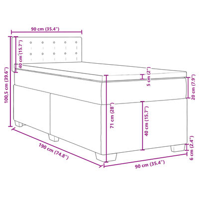 vidaXL Sommier à lattes de lit avec matelas Gris 90x190 cm Similicuir