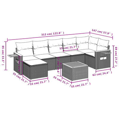 vidaXL Salon de jardin 8 pcs avec coussins noir résine tressée