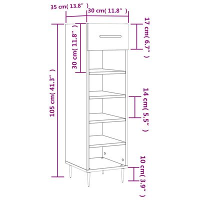 vidaXL Armoire à chaussure Blanc brillant 30x35x105 cm Bois ingénierie