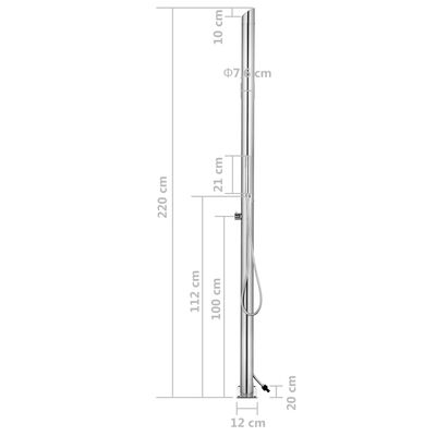 vidaXL Douche de jardin avec base gris 225 cm Acier inoxydable