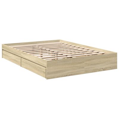 vidaXL Cadre de lit avec tiroirs sans matelas chêne sonoma 140x190 cm