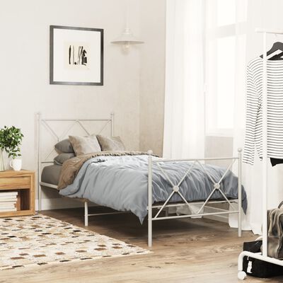 vidaXL Cadre de lit métal sans matelas avec pied de lit blanc 75x190cm