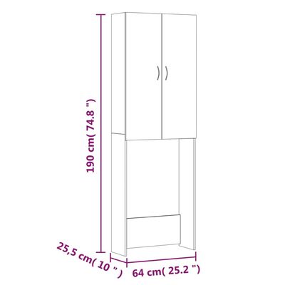 Meuble Toilette WC Étagère Dessus Stockage Pour Salle De Bain Machine a  Laver 64 x 25,5 x 190 cm -QUT