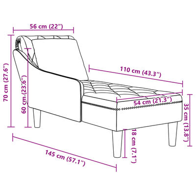 vidaXL Fauteuil long avec coussin et accoudoir droit noir velours