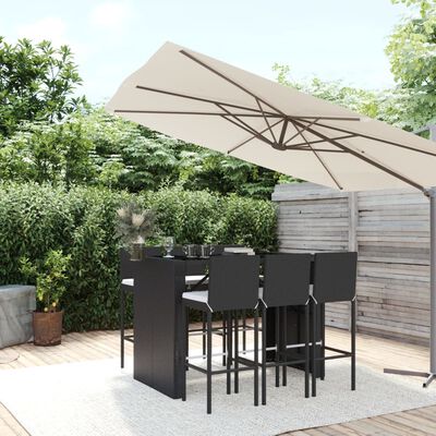 vidaXL Ensemble de bar de jardin 7 pcs avec coussins noir poly rotin