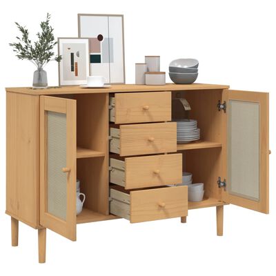 vidaXL Buffet SENJA aspect rotin marron 112x40x80cm bois massif de pin