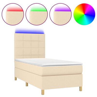 vidaXL Sommier à lattes de lit et matelas et LED Crème 80x200cm Tissu