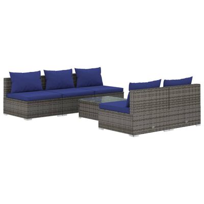 vidaXL Salon de jardin 6 pcs avec coussins résine tressée gris