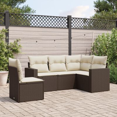 vidaXL Salon de jardin avec coussins 5 pcs marron résine tressée