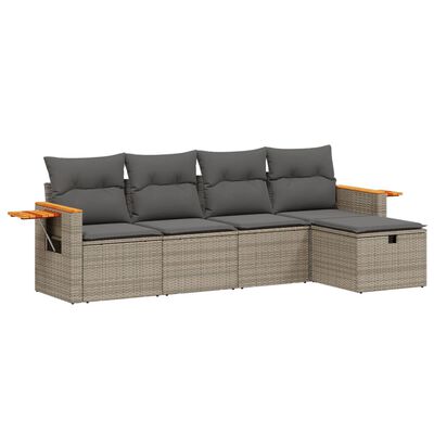 vidaXL Salon de jardin 5 pcs avec coussins gris résine tressée