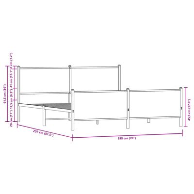 vidaXL Cadre de lit en métal sans matelas chêne sonoma 193x203 cm