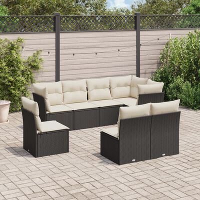 vidaXL Salon de jardin 8 pcs avec coussins noir résine tressée